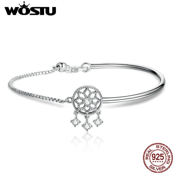 

wostu 925 sterling silver dreamcatcher charm bracelet bangle for women girlfriend birthday original jewelry gift cqb116, Golden;silver