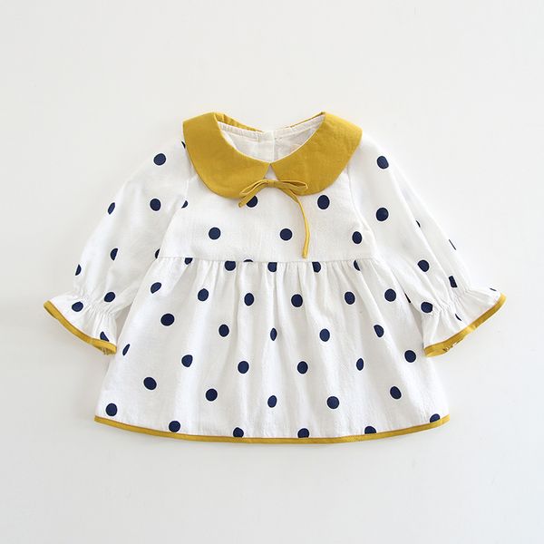 

wholesale 5pcs/lot baby dress peter pan collar dots dresses for girls clothing 2018 autumn infant clothes for children kids
