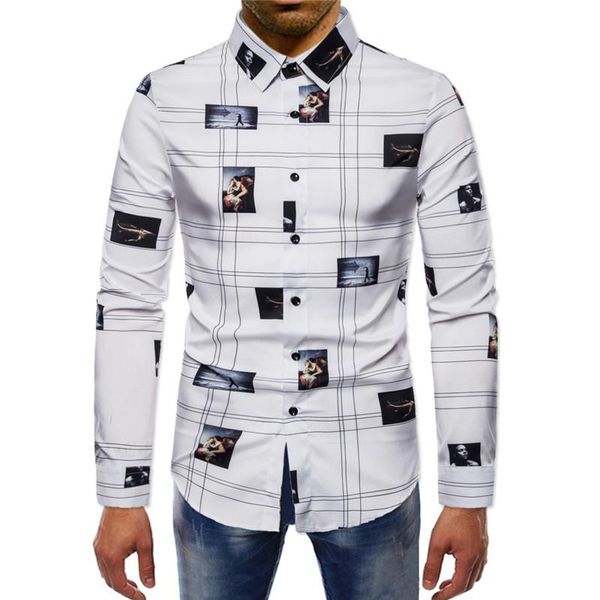 

spring autumn digital printed shirts homme designer lapel neck fashion mens casual shirts, White;black