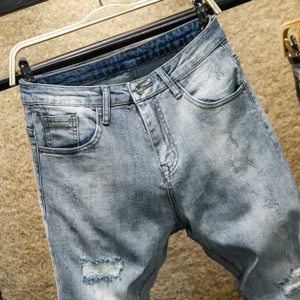 

men's washed denim jeans men's clothing long casual pants male blue trousers retro hole jeans ankle-length pants cotton denim
