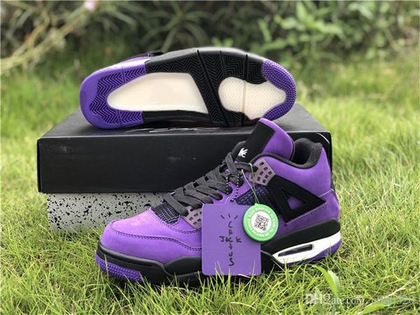 

new release travis scott x 4 houston oilers cactus jack men 4s basketball shoes purple suede sneakers with og box 308497-406