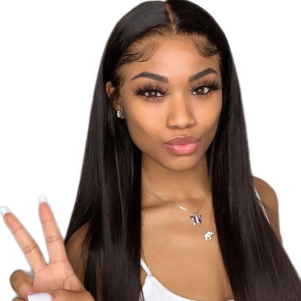 

indian human hair lace front wigs natural color straight virgin hair wigs glueless lace wigs with baby hair, Black;brown