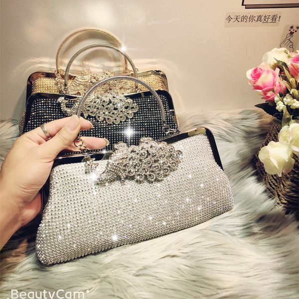 

shining sparking sequin cluth purse evening bag metal frame handle women fashion crystal diamond handbag peacock luxury