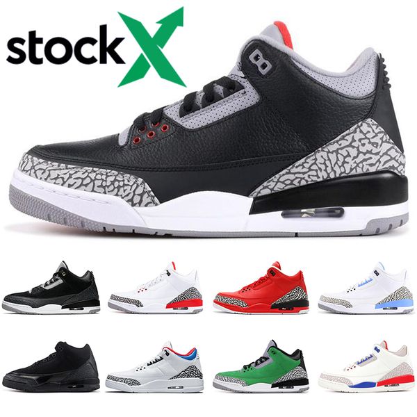 

air jordan retro 3 3s unc jumpman stock x men basketball shoes black cement black cat athletic mens trainers sports sneakers, White;red