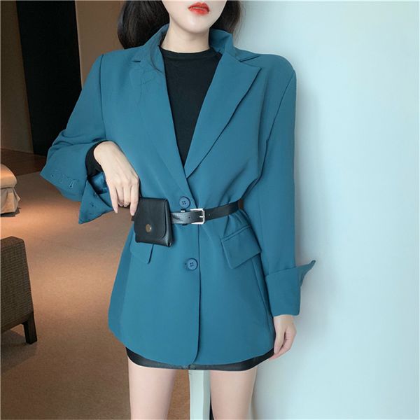 

mazefeng new 2020 autumn winter women's blazers blue button pockets formal jackets notched outerwear england style size s, White;black