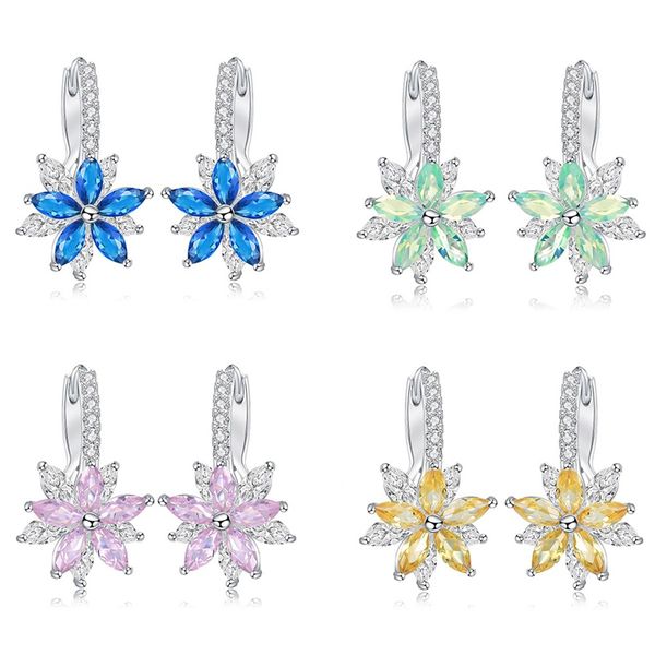 

sweet romantic lovely clear flower shape crystal simple stud earrings copper cubic zirconia for women party jewelry, Golden;silver
