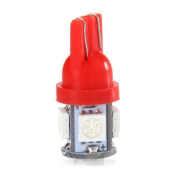 T10-5050-5SMD 1W 12V 100lm 5xSMD 5050 Lampada LED Strumento luce laterale per auto / Lettura / Parcheggio / Fendinebbia - Rosso