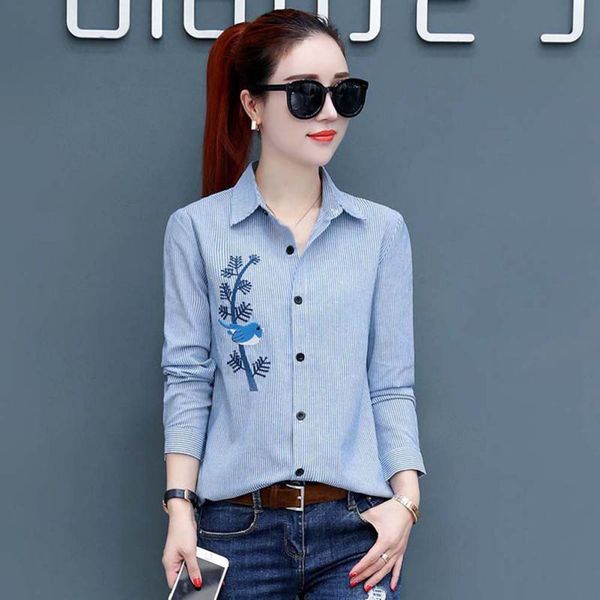 

women's blouses & shirts 2021 autumn women stripe casual long sleeve loose ladies shirt elegant blouse clothing blusas, White