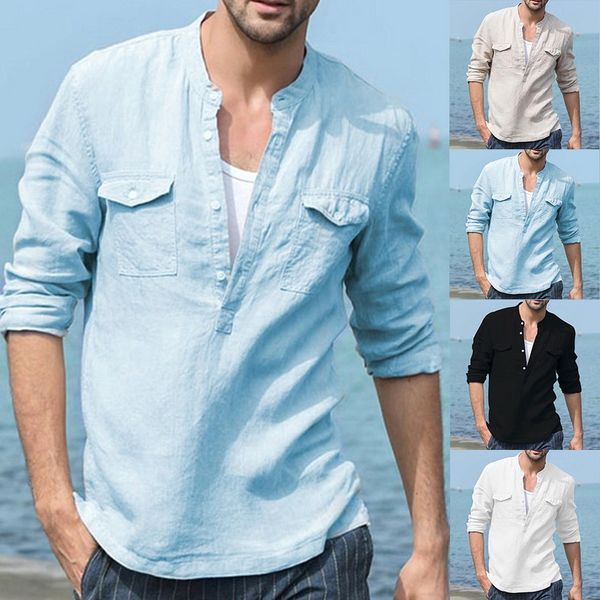 

casual linen chemise homme button stand collar full sleeve camisa masculina summer men shirt modern pullover hemden herren, White;black