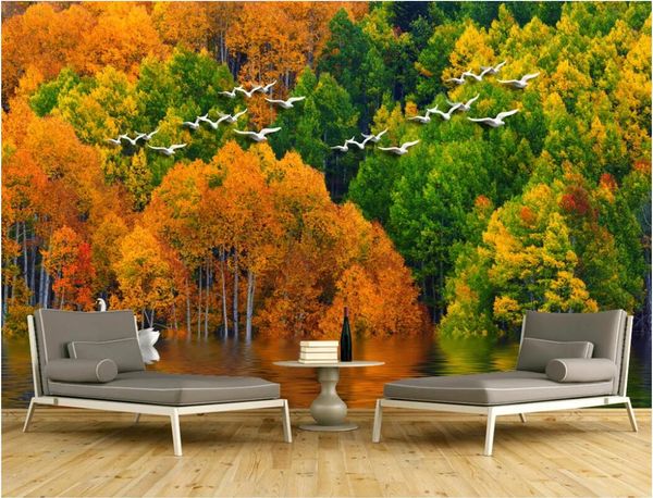 

3d room wallpaper custom p mural european forest colorful bird reflection swan background wall wallpaper for walls 3 d