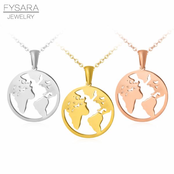 

fysara high polish stainless steel map pendant necklace for women earth day friend wanderlust outdoor necklace, Silver