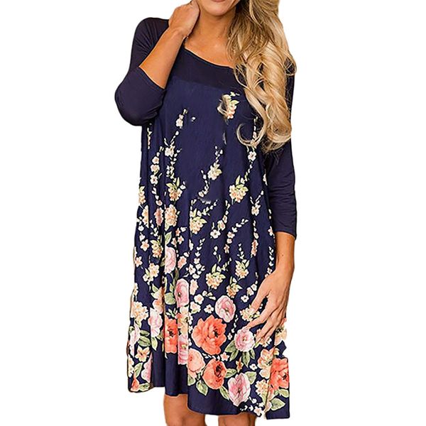 

женские платья мода длинным рукавом vadim вскользь sundress цветочные печати платье o-образным вырезом карман платье vestidos de fiesta de n, Black;pink