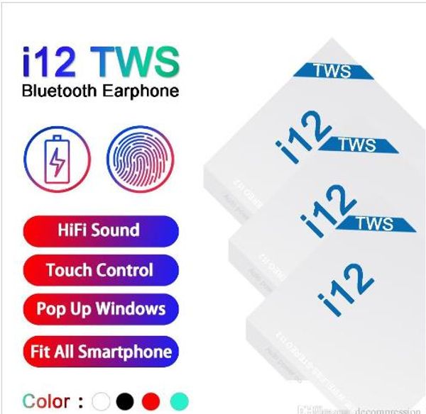 

i12 tws bluetooth 5.0 wireless bluetooth headphones support pop up window earphones colorful touch control wireless headset earbuds sale