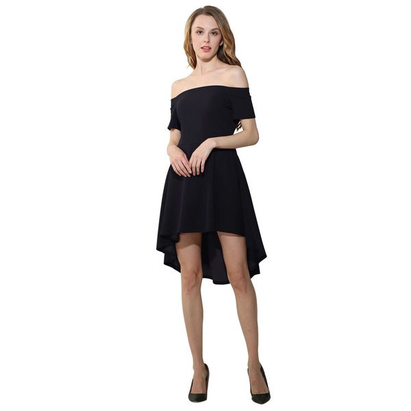 

jaycosin women spring dress slash neck short sleeve dress off shoulder elegant ladies dresses party solid female vestidos, Black;gray