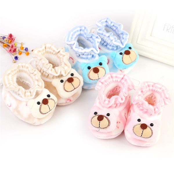 

newborn toddler baby socks boys and girls infant cartoon cute bear crib warm shoes 0 - 6 months, Pink;yellow