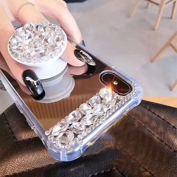 

fancy anti-fall diamond case for iphone xs sparkle diamond case shinning kickstand soft mirror rhinestone cover