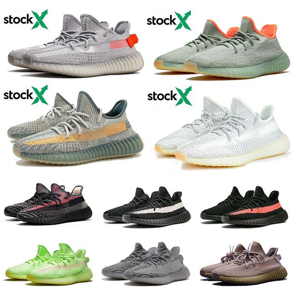 

israfi new 2020 kanye west womens mens running shoes static desert sage cinder beluga blue tint tail light earth sneaker size us 13, White;red