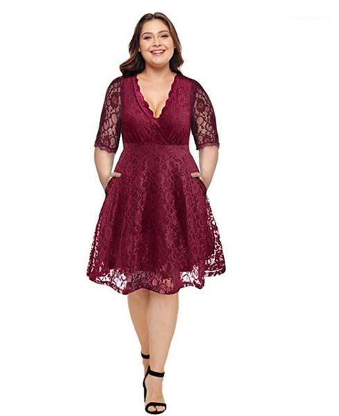 

patchwork plus size dresses fashion female casual short sleeve clothing lace solid v neck dress sexy, Black;gray