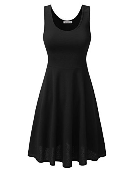

clovery solid & floral printed sleeveless flared skater dress, Black;gray
