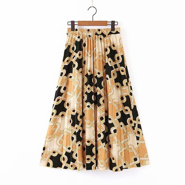 

2019 women vintage geometric printing pleated midi skirt faldas mujer female elastic waist chic vestidos casual skirts qun405, Black