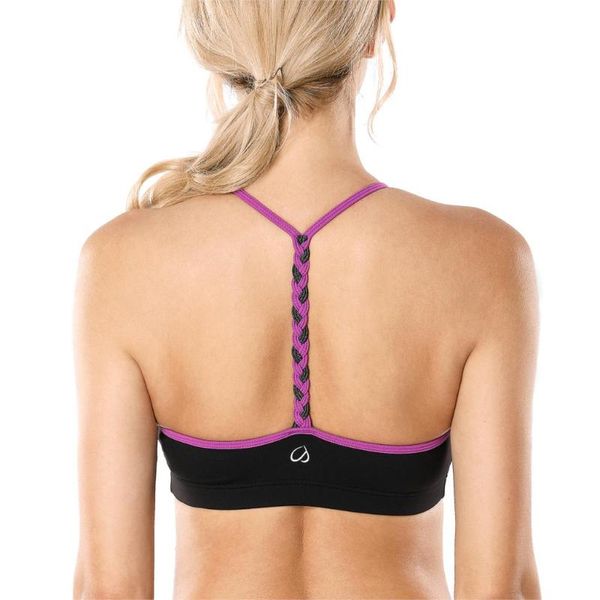 

gym clothing women's light support braided t-back yoga sports bra, White;black