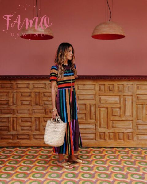 

short sleeve new womens summer boho striped short sleeve long maxi dress party beach sundress, Black;gray