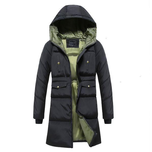 

winter men hooded men parka jas mens solid fat long jackets man winter parka men's clothing 2019, Black