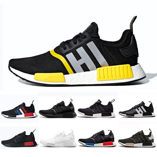 

2019 bred runner r1 primeknit atmos thunder nmds running shoes for men women oreo military green red marble tri-color sports sneakers 36-45