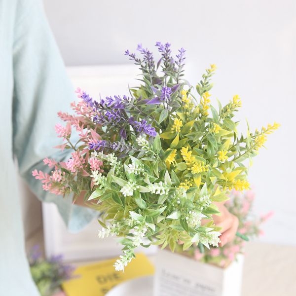 

plastic 15 heads artificial flowers lavender fake bridal bunch wedding party home decor party decor for wedding