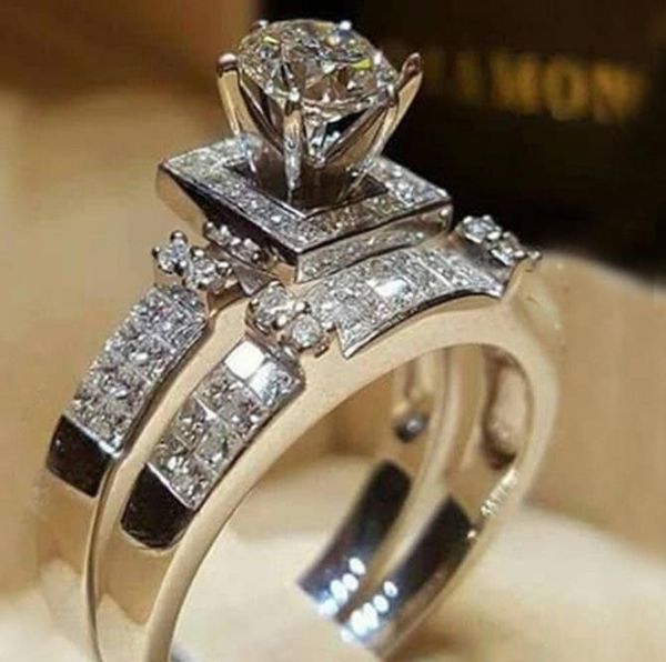 

fashion- color solitaire wedding ring setstone daily engagement band rings for women jewelry, Silver