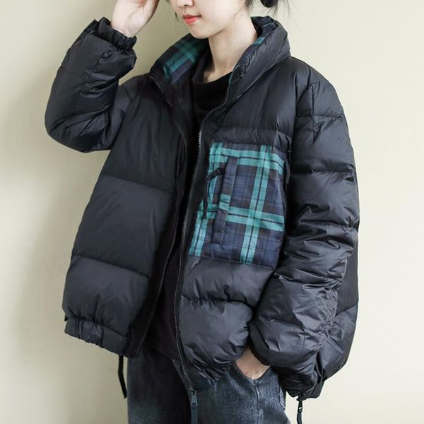 

winter down coat women loose thicker warm jackets female 2019 new zipper pocket 90%white duck down casual jacket p260, Black