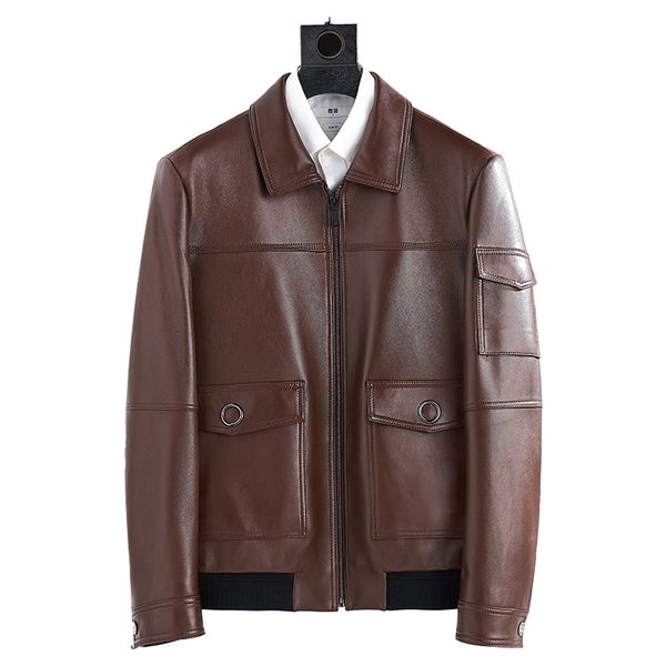 

ptslan 2019 men genuine leather jacket real lambskin jackets natural sheepskin coat classic, Black