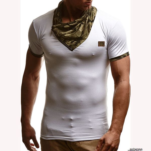 

mens desiger t shirt men's wear summer camouflage li collar spell color slim fit short sleeve t shirt male leisure t3nnxh, White;black