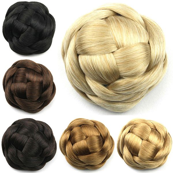 Women Solid Braided Chignons Wholesale Braided Clip In Hair Bun