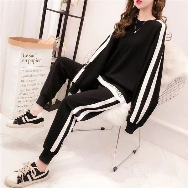 

women's plus size summer long-sleeved t-shirt sports casual shorts two-piece suit loose suit ladies sportswear two-piece, White