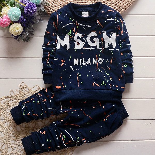

kids clothing set brand letter printed crew neck two piece set fashion hoodie + pants boys girls casual clothing fashion wear, White