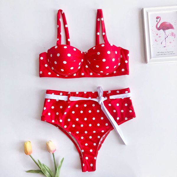 

new white dot high waist bikini female swimsuit 2019 women swimwear high cut bikini set push up bather bathing suit 5145