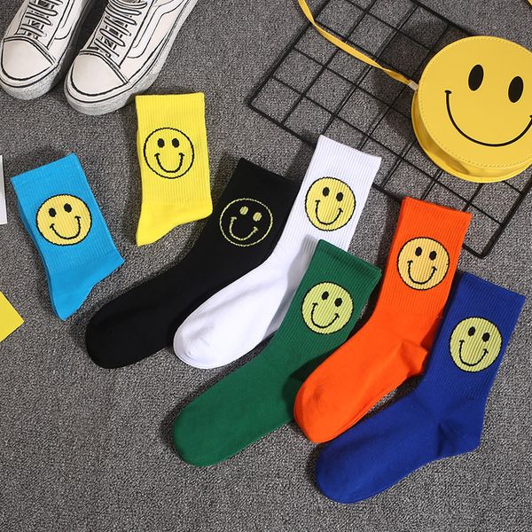 

tide brand korean fashion street wild socks female personality cute cartoon socks smile face college cotton, Black;white
