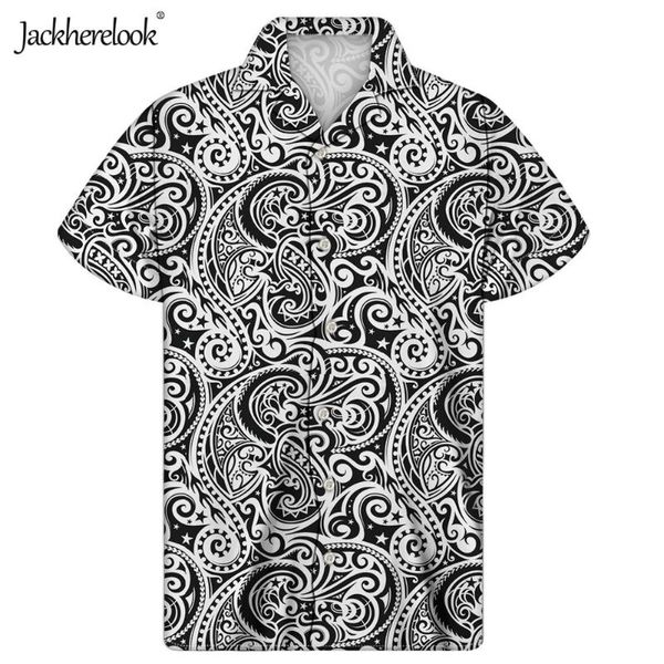 

jackherelook mens shirts casual outdoor summer polynesian traditional tribal design beach shirt loose camisas masculina, White;black