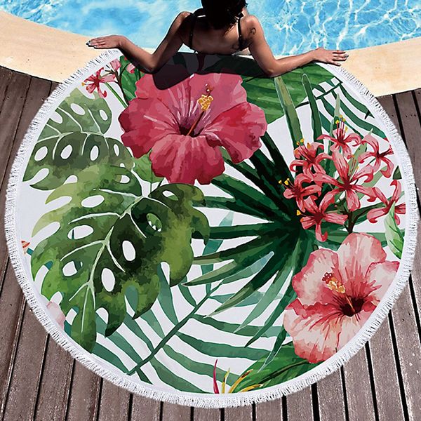 

new beach mat round picnic mat camping bath towels towel print shawl mattress microfiber print yoga tassel cushion