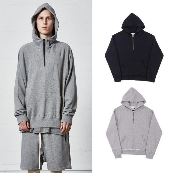 

fashion mens designer hoodies fashion hip hop stand collar zipper loose hooded hoodies street style designer hoodie, Black