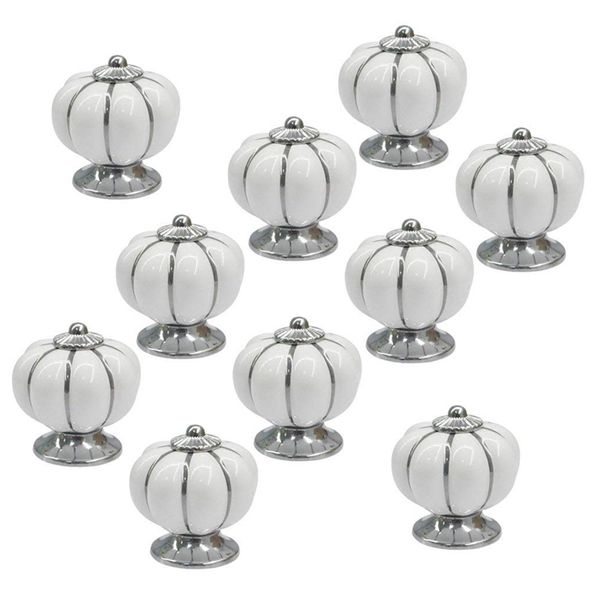 

10pcs white round ceramic pumpkin cabinet and furniture knobs pulls chrome finished base drawer handles door hardware knob cnim