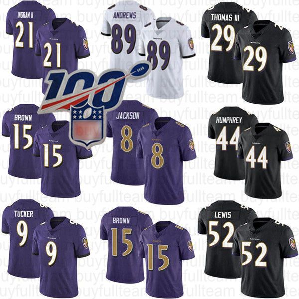

8 lamar jackson 15 marquise brown baltimores raven 52 ray lewis 21 mark ingram ii 44 marlon humphrey 89 mark andrews 9 justin tucker jerseys, Black;red