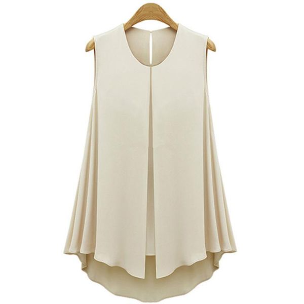 

wholesale- fashion chiffon shirt for women blouses 2017 summer shirts plus size ruffles sleeveless o-neck shirts s-xl, White