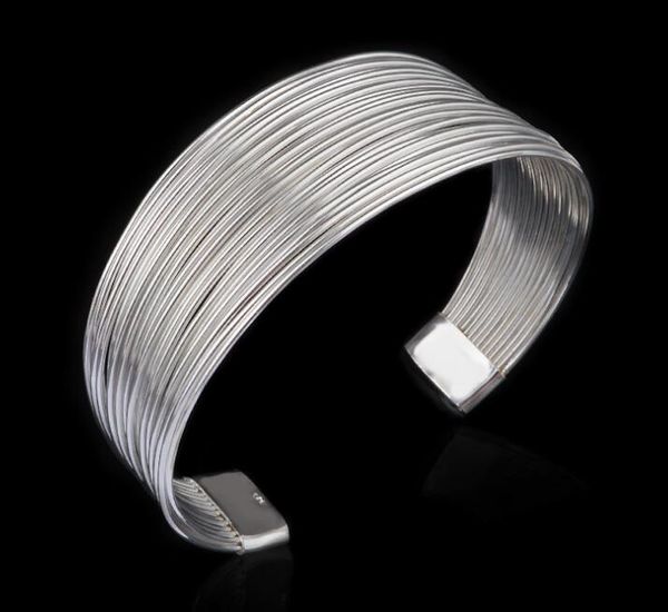 

drop shipping fashion line 925 sterling silver plated bracelet for women jewelry bangle bracelets factory wholesale, Black