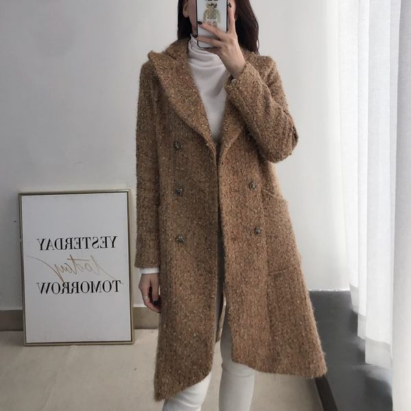 

горячая мода женская твидовое пальто осень зима женская высокое качество двубортный пальто b155, Black