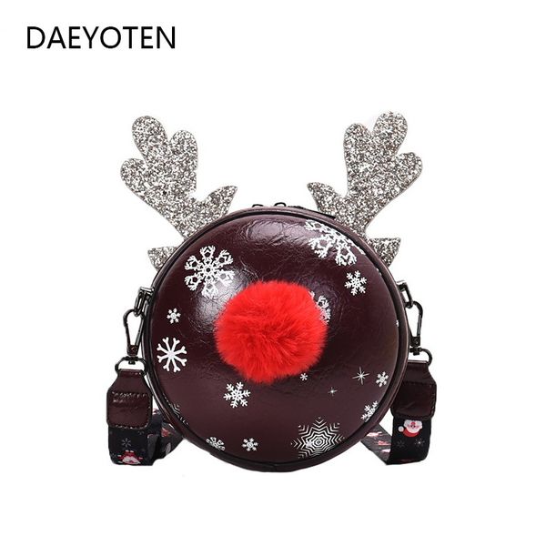 

daeyoten round small bag women christmas gift handbag cute elk shoulder bag new snowflake party bags designer coin purse zm0446