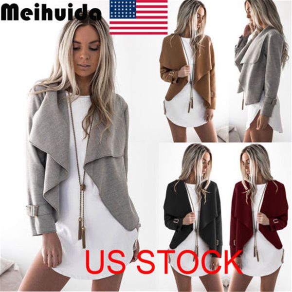 

2019 new women long sleeve waterfall cape lapel cool loose irregular jacket coat autumn hot, Black;brown