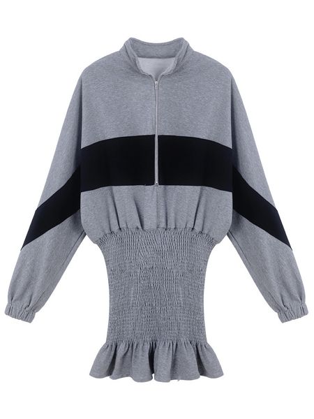 

2019 new spring autumn women's color block batwing loose sweatshirt dress students casual fake two piece bodycon mermaid dress, White