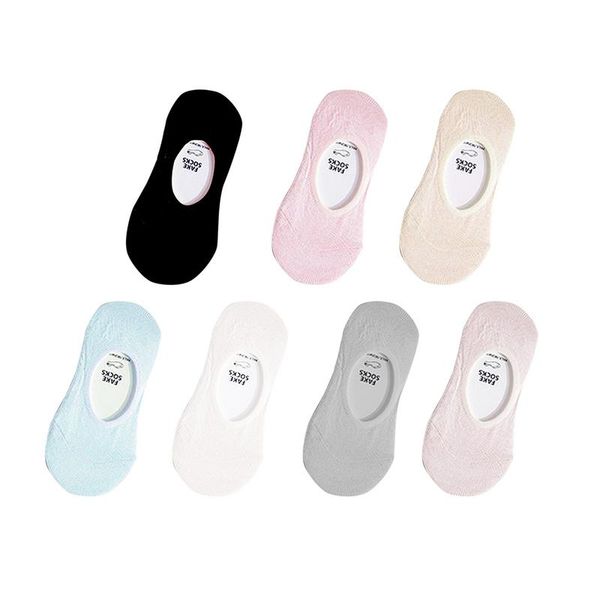 

1 pair boat solid color invisible socks women non-slip cotton sports sock low cut casual no show non anti slip hidden girl socks, Black